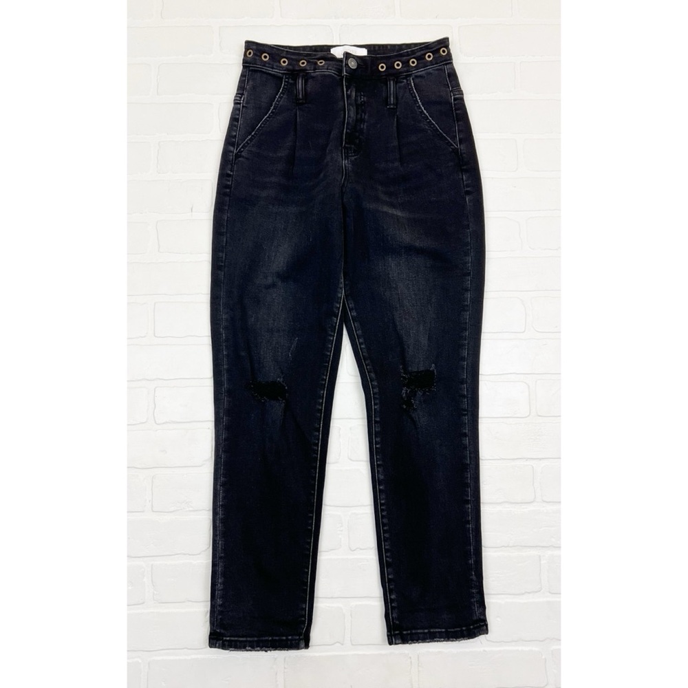 Vervet High Rise Straight Leg Distressed Jeans With Grommets Black Size 27
